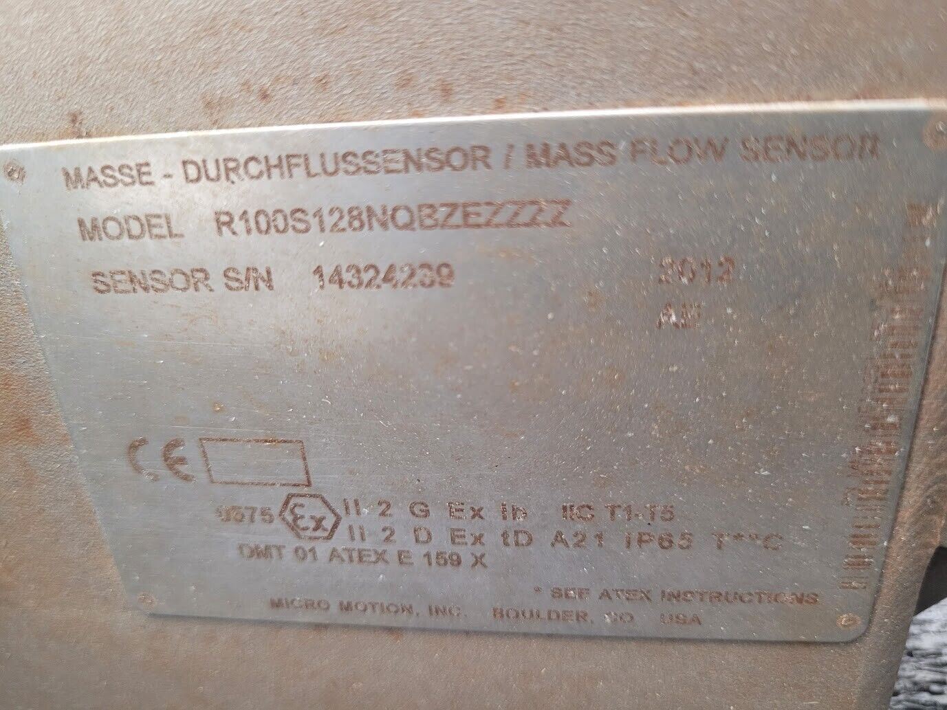 Micro Motion Mass Flow Coriolis Meter Sensor R100S128NQBZEZZZZ w/ Transmitter 1"