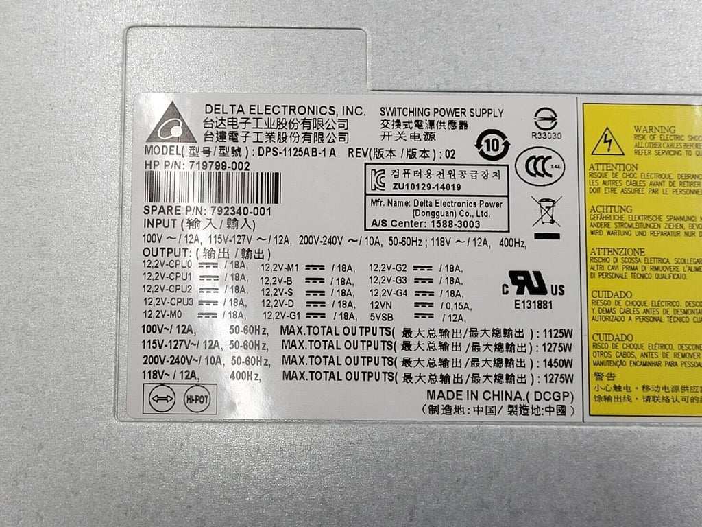 HP Z840 WorkStation 1275w PSU Power Supply DPS-1125AB 719799-003 7860477-001