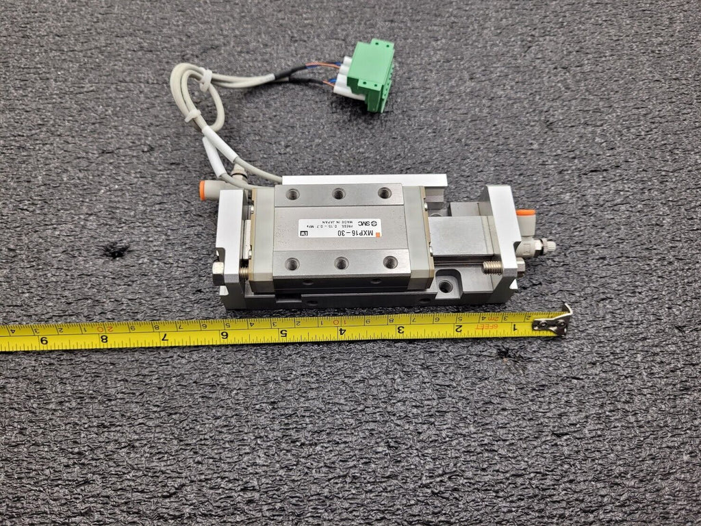SMC MXP16-30 100PSI Linear Slide Guide Cylinder w/ D-M9N Sensors, Stops