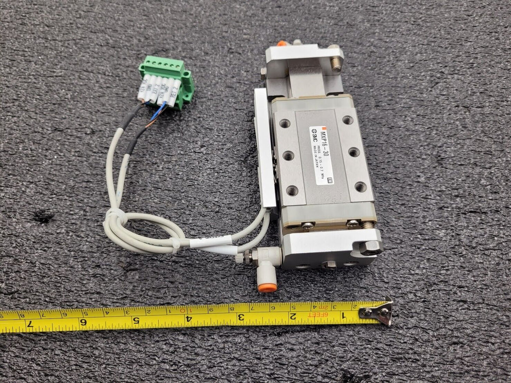 SMC MXP16-30 100PSI Linear Slide Guide Cylinder w/ D-M9N Sensors, Stops