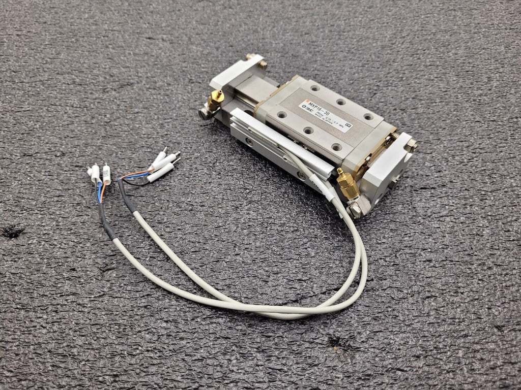 SMC MXP16-30 100PSI Linear Slide Guide Cylinder w/ D-M9N Sensors, Stops Unit B