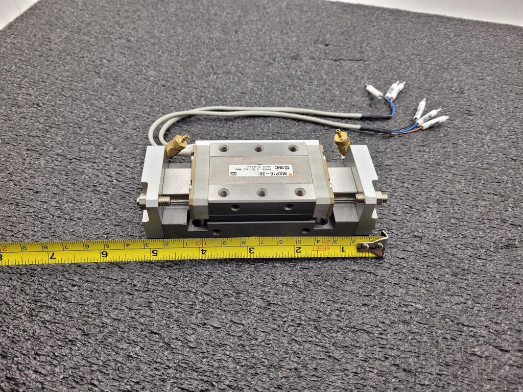 SMC MXP16-30 100PSI Linear Slide Guide Cylinder w/ D-M9N Sensors, Stops Unit B