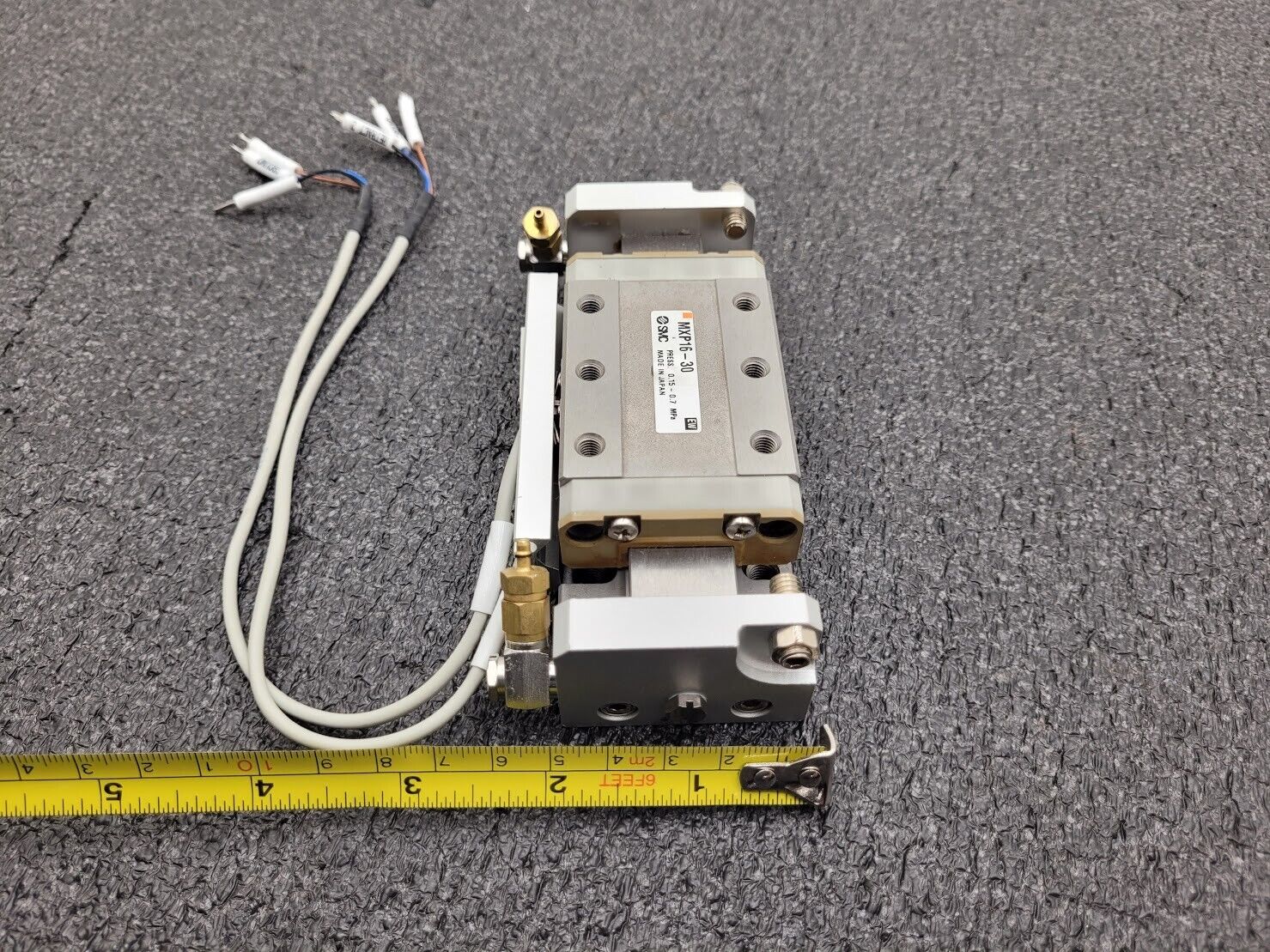 SMC MXP16-30 100PSI Linear Slide Guide Cylinder w/ D-M9N Sensors, Stops Unit B
