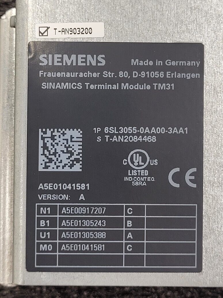 Siemens Sinamics 6SL3055-0AA00-3AA1 TM31 Terminal Module Version A, Working Pull