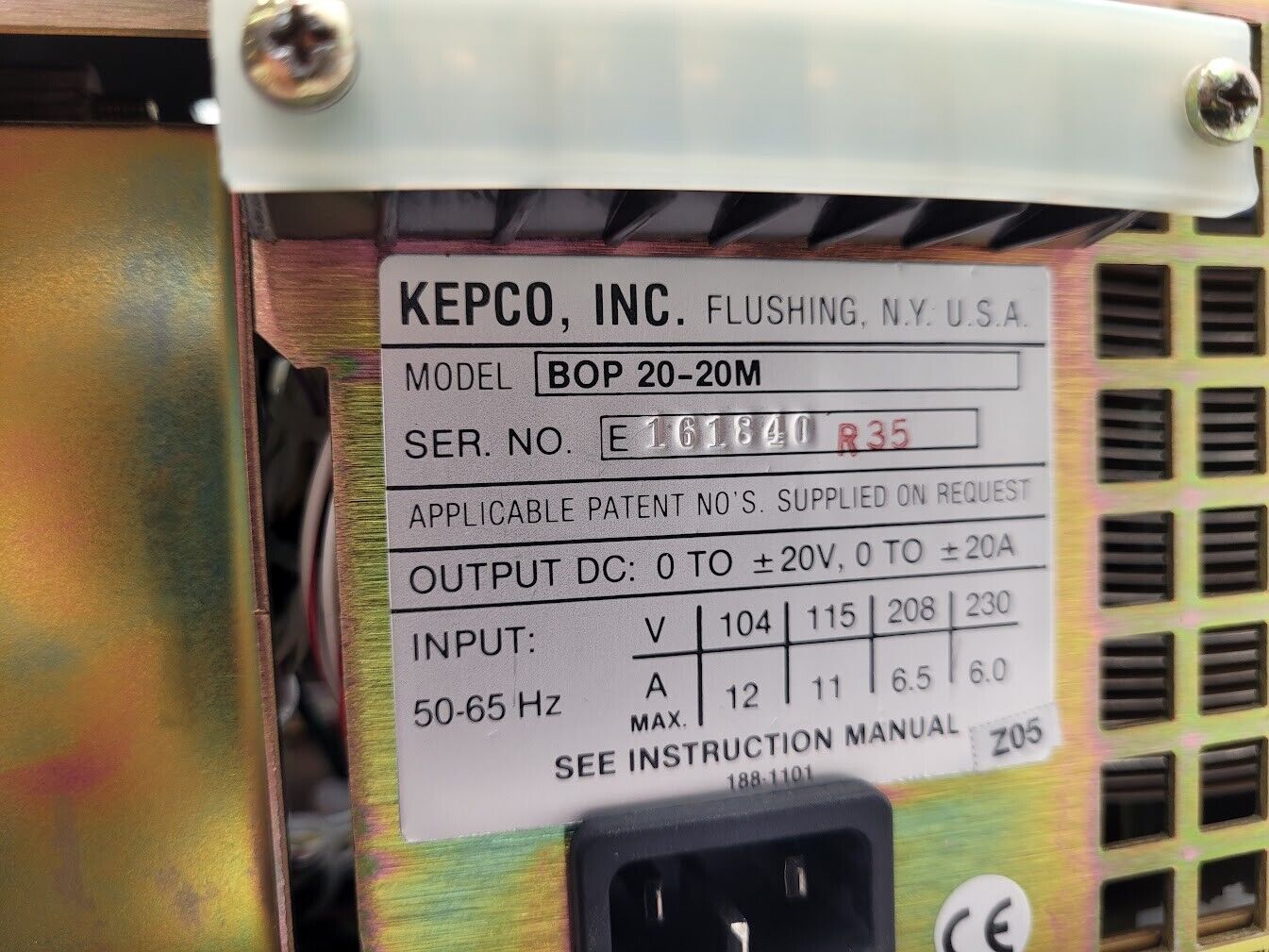 Kepco BOP 20-20M Full 4-Quadrant Bipolar Power Supply Operational Amp +/-20V 20A