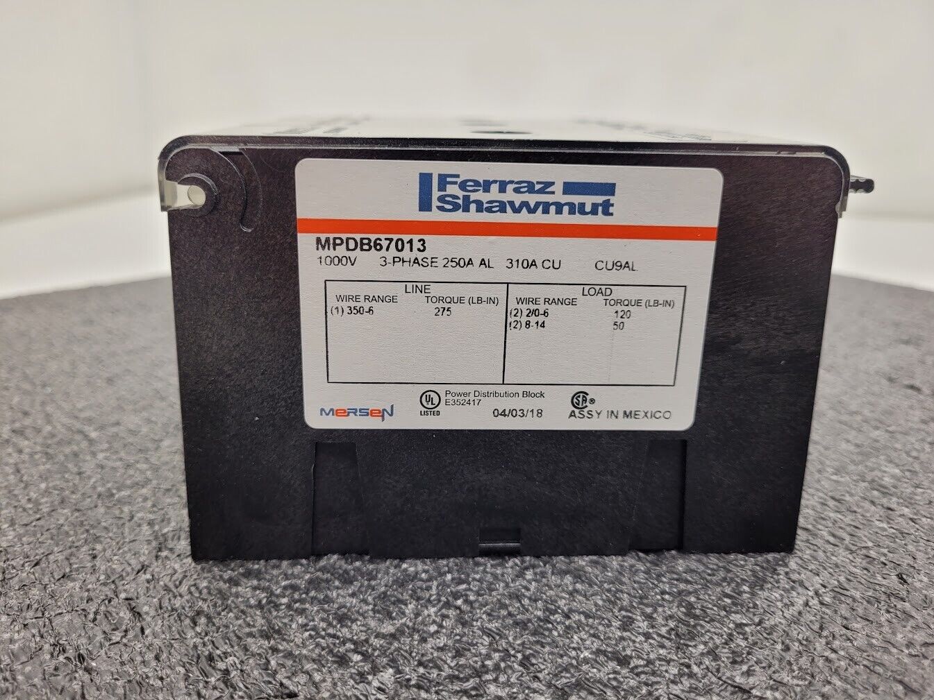 MPDB67013 3-pole 350-6 in (2) 2/0-6, (2) 8-14 out 1000V 3-Phase 250A AL 310A