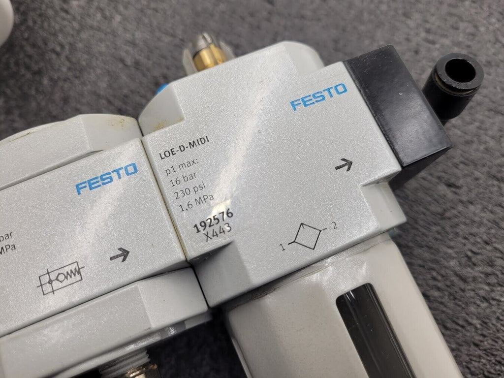 Lot of 2x Festo Air Pneumatic Solenoid On/Off Piston Gate Shut Off + Lubricator