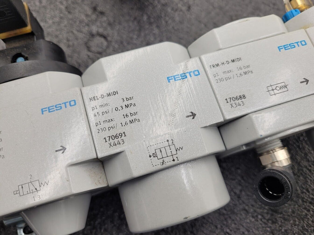 Lot of 2x Festo Air Pneumatic Solenoid On/Off Piston Gate Shut Off + Lubricator