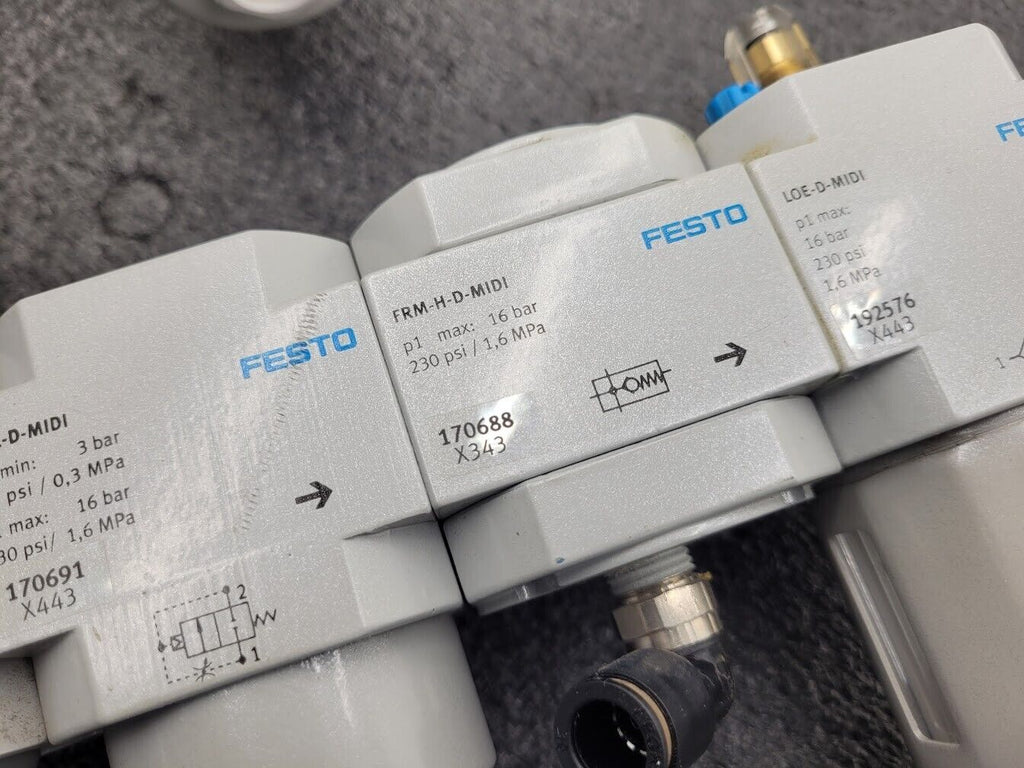 Lot of 2x Festo Air Pneumatic Solenoid On/Off Piston Gate Shut Off + Lubricator