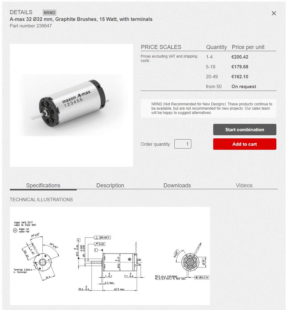 Maxon DC Gearmotor 248742 24VDC 15W 6:1 Gearhead 6000RPM 6mm Output Shaft