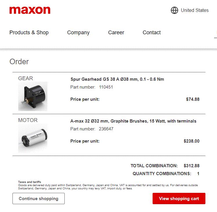 Maxon DC Gearmotor 248742 24VDC 15W 6:1 Gearhead 6000RPM 6mm Output Shaft