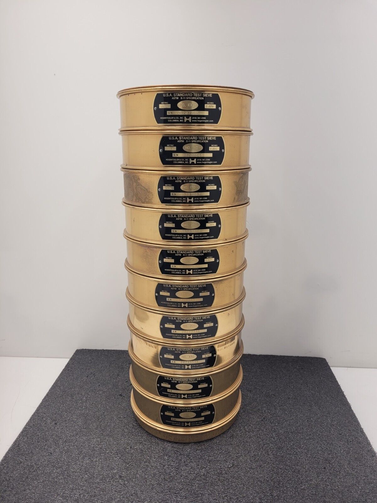 Lot of 10x Hogentogler U.S.A. Standard Test Sieve ASTM E-11 20um - 150um +Covers