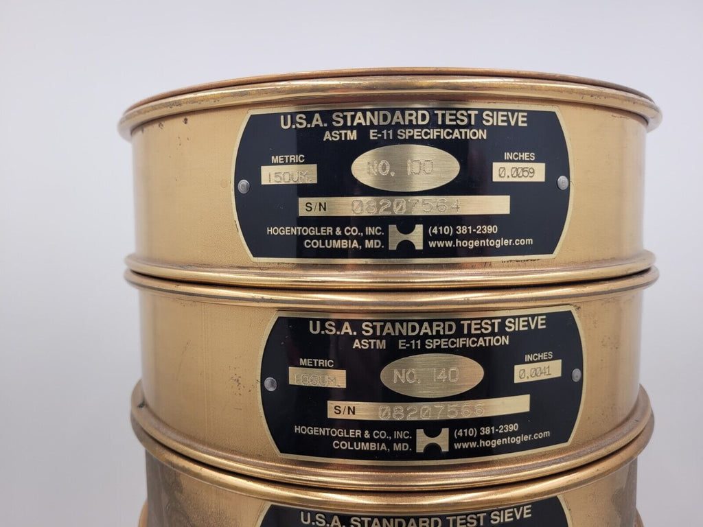 Lot of 10x Hogentogler U.S.A. Standard Test Sieve ASTM E-11 20um - 150um +Covers