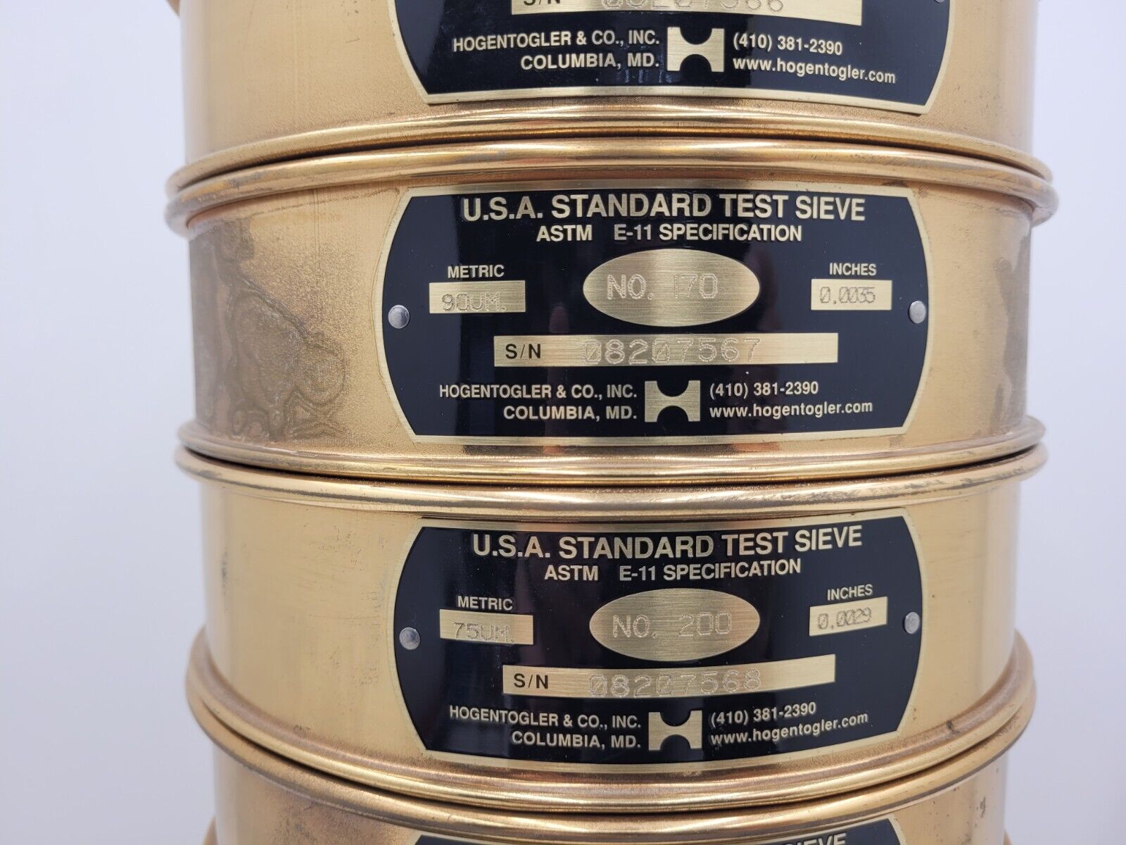 Lot of 10x Hogentogler U.S.A. Standard Test Sieve ASTM E-11 20um - 150um +Covers