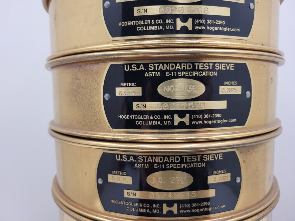 Lot of 10x Hogentogler U.S.A. Standard Test Sieve ASTM E-11 20um - 150um +Covers
