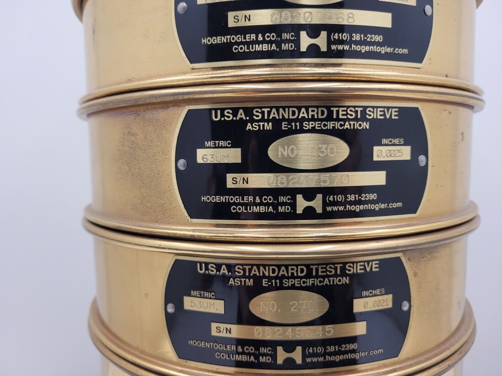 Lot of 10x Hogentogler U.S.A. Standard Test Sieve ASTM E-11 20um - 150um +Covers