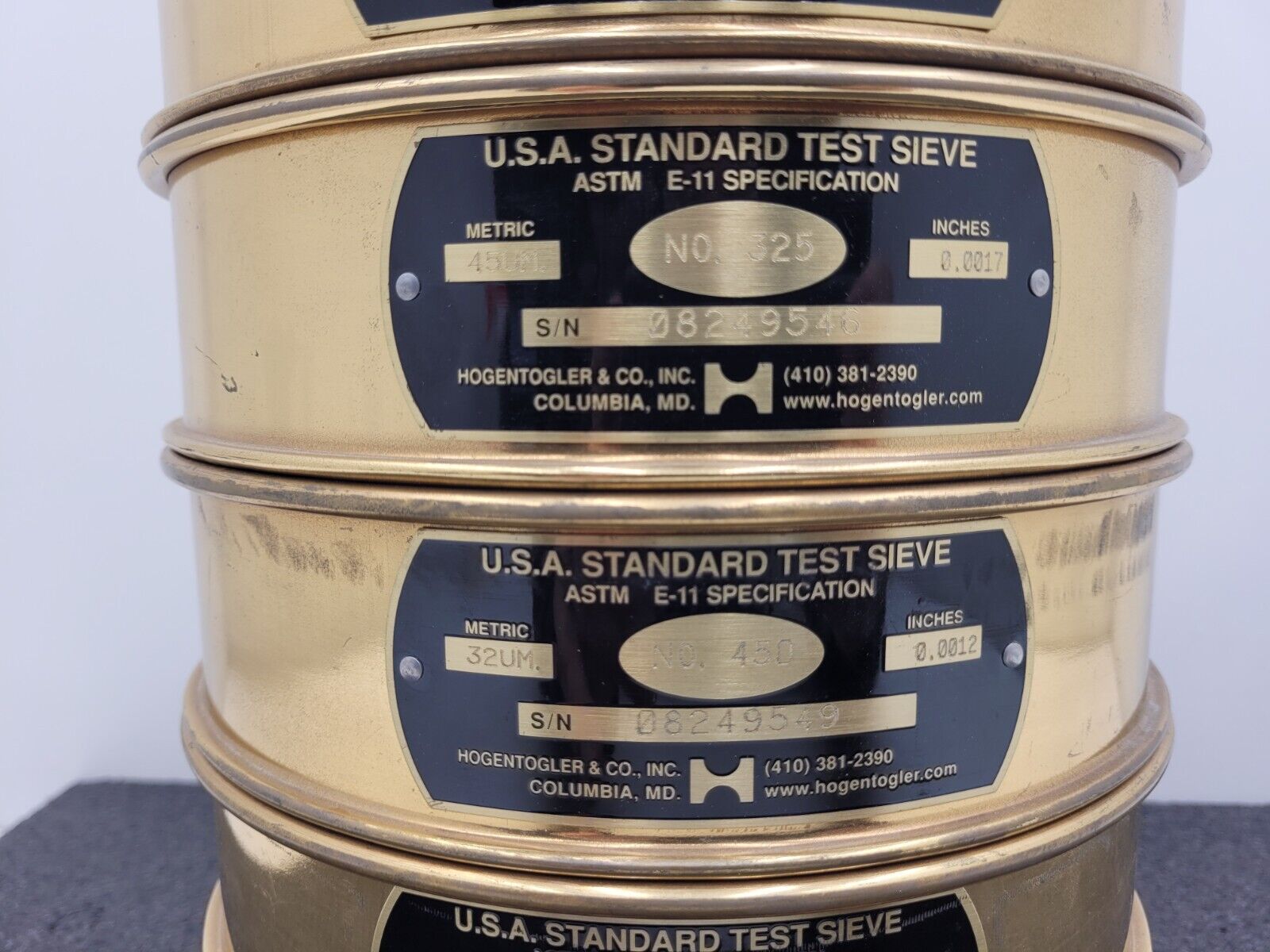 Lot of 10x Hogentogler U.S.A. Standard Test Sieve ASTM E-11 20um - 150um +Covers