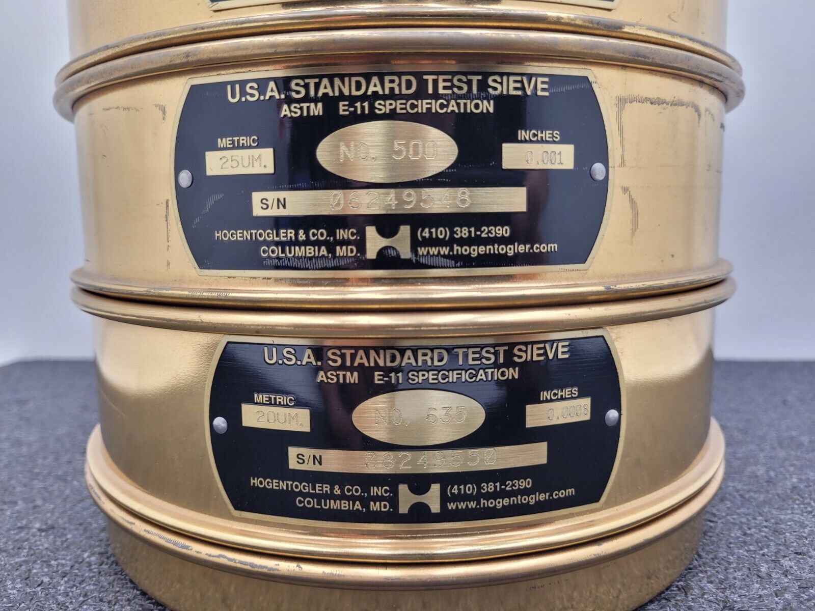 Lot of 10x Hogentogler U.S.A. Standard Test Sieve ASTM E-11 20um - 150um +Covers