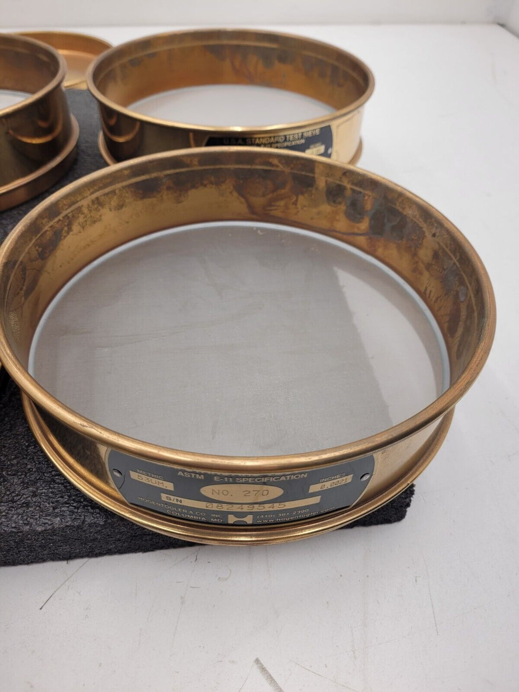 Lot of 10x Hogentogler U.S.A. Standard Test Sieve ASTM E-11 20um - 150um +Covers