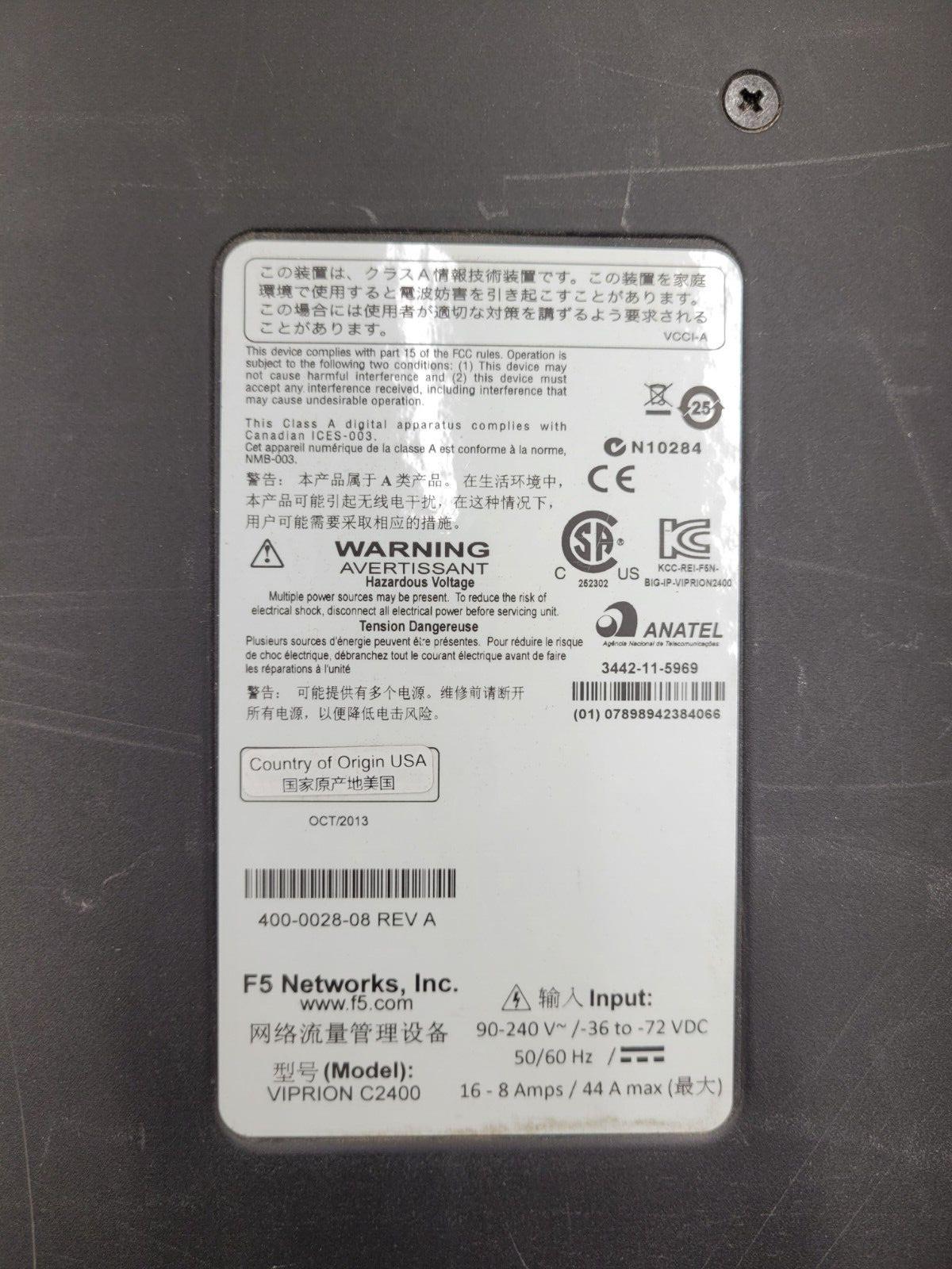 F5 Networks Viprion C2400 4 Slot Blade Chassis 400-0028-08 Rev A