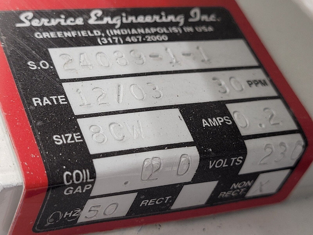 Service Engineering Corp Vibratory Bowl Linear Parts Feeder 24098 230VAC 8x5mm