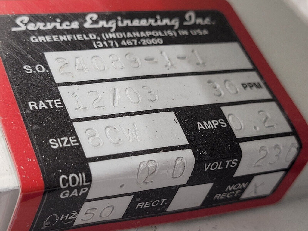 Service Engineering Corp Vibratory Bowl Linear Parts Feeder 24098 230VAC 8x5mm