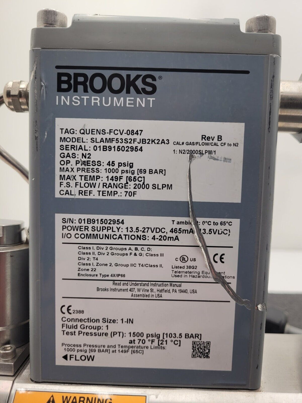 Brooks Thermal Mass Flow SlamF Series Flow Meter SLAMF53S2FJB2K2A3 N2 2000 SLPM