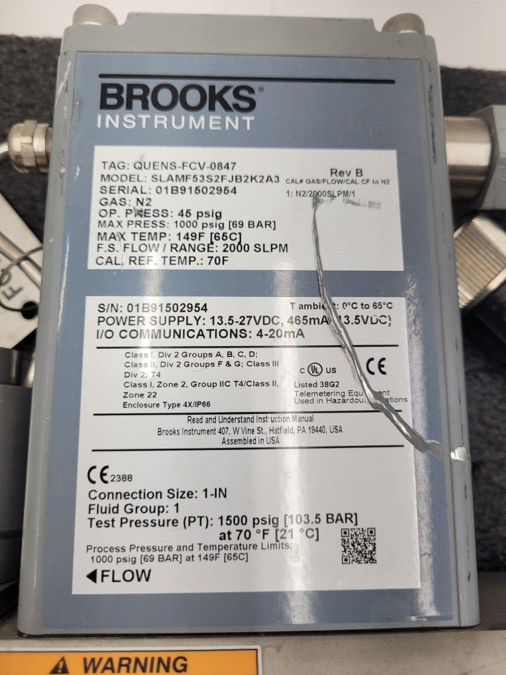 Brooks Thermal Mass Flow SlamF Series Flow Meter SLAMF53S2FJB2K2A3 N2 2000 SLPM