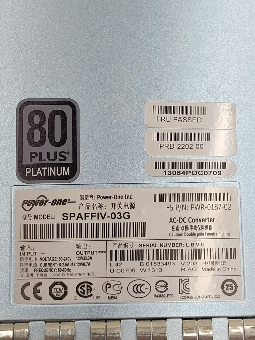 F5 Networks Big IP 4000 2000 PWR-0187-02 400W AC Power Supply SPAFFIV-03G
