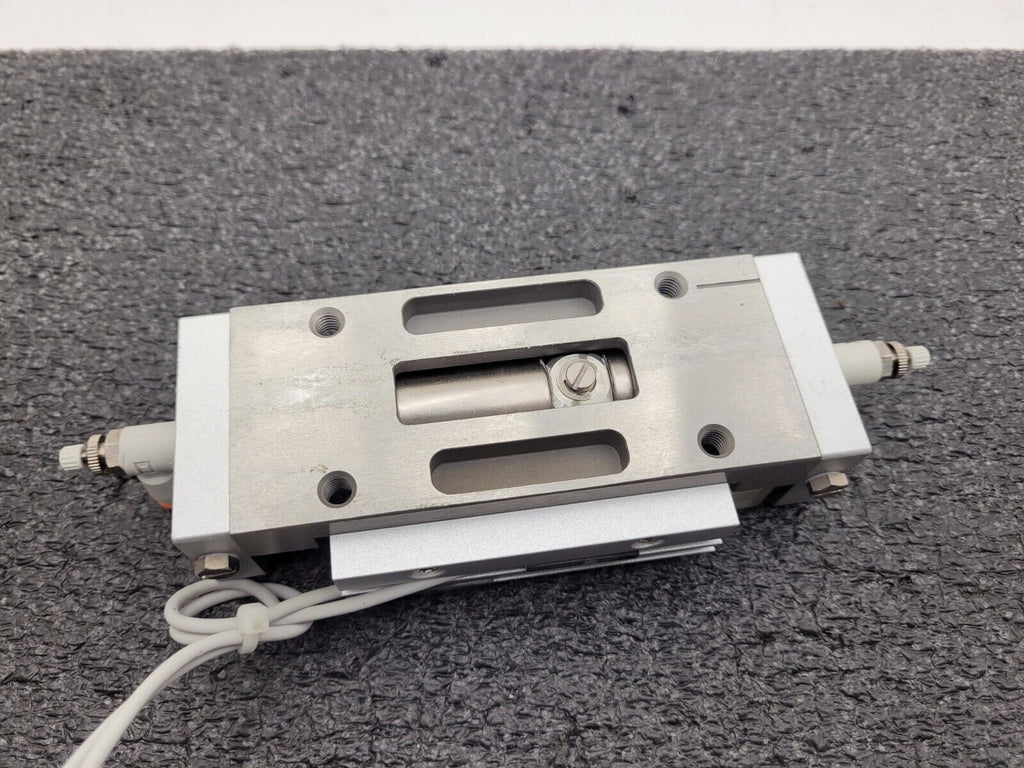 SMC MXP16-30 100PSI Linear Slide Guide Cylinder w/ D-F9B Sensors, Stops Unit C