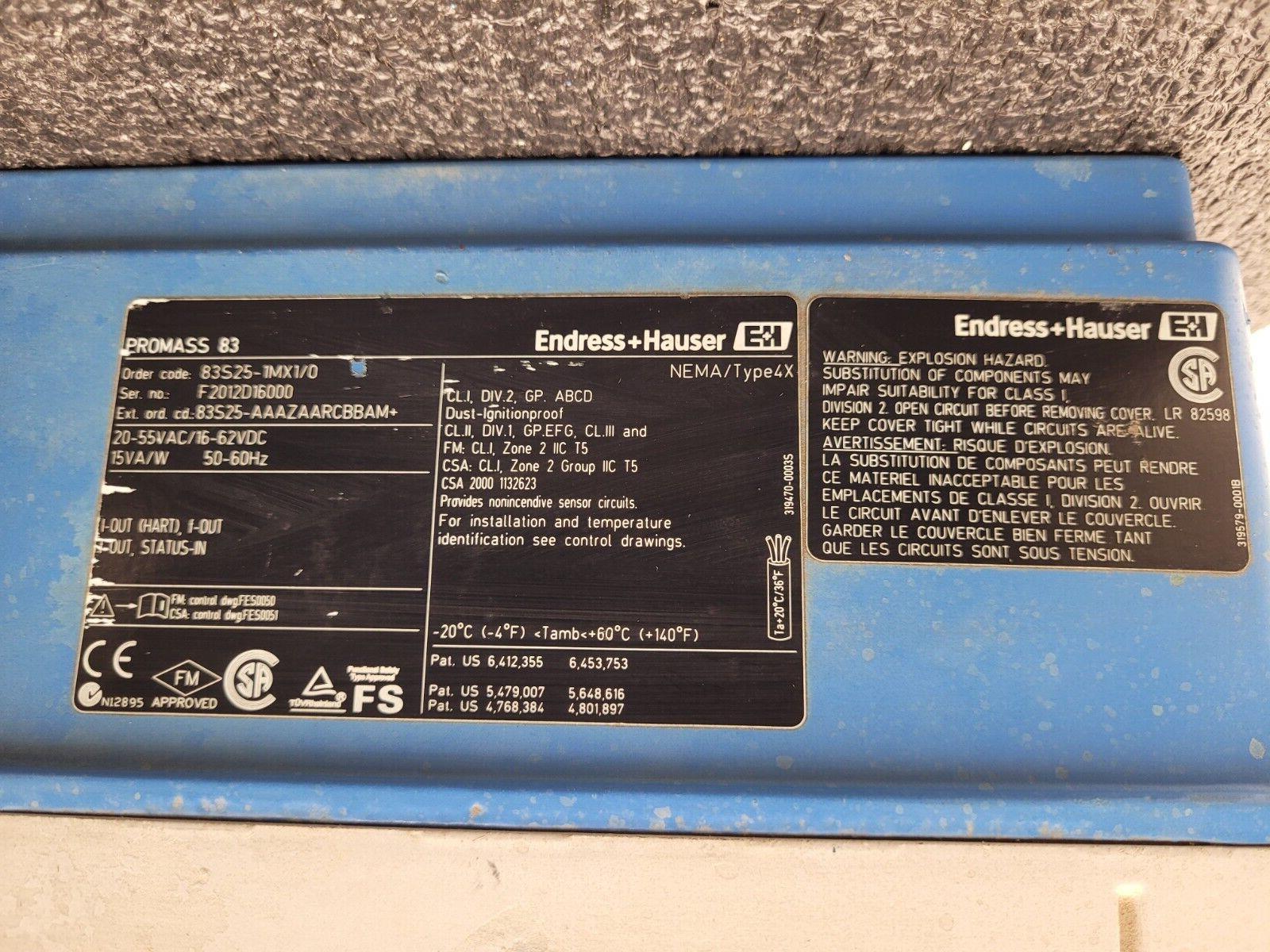 Endress+Hauser PROMASS S Mass Flowmeter 83S25-1MX1/0 Flow Controller +XMTR B