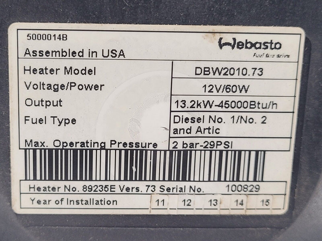 Webasto DBW2010.73 12V/60W 45000 Btu/h Coolant Heater Diesel Needs Some Work