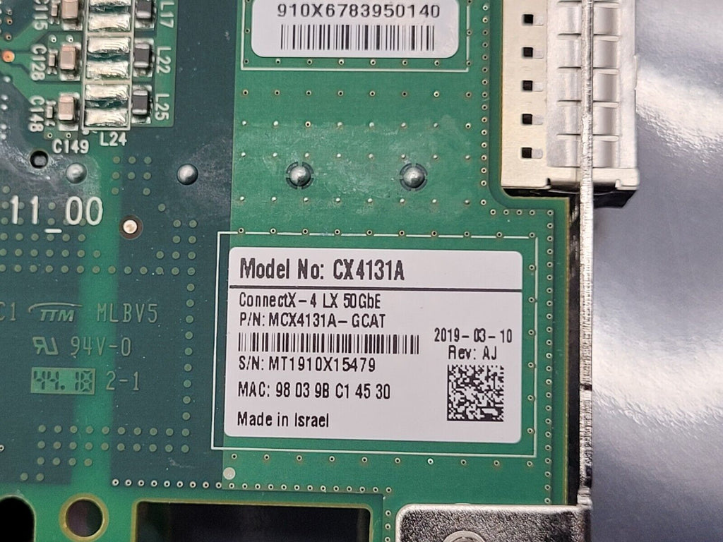 Mellanox MCX4131A-GCAT 50GBe Single Port QSFP28 PCI-e NIC ConnectX-4 LX
