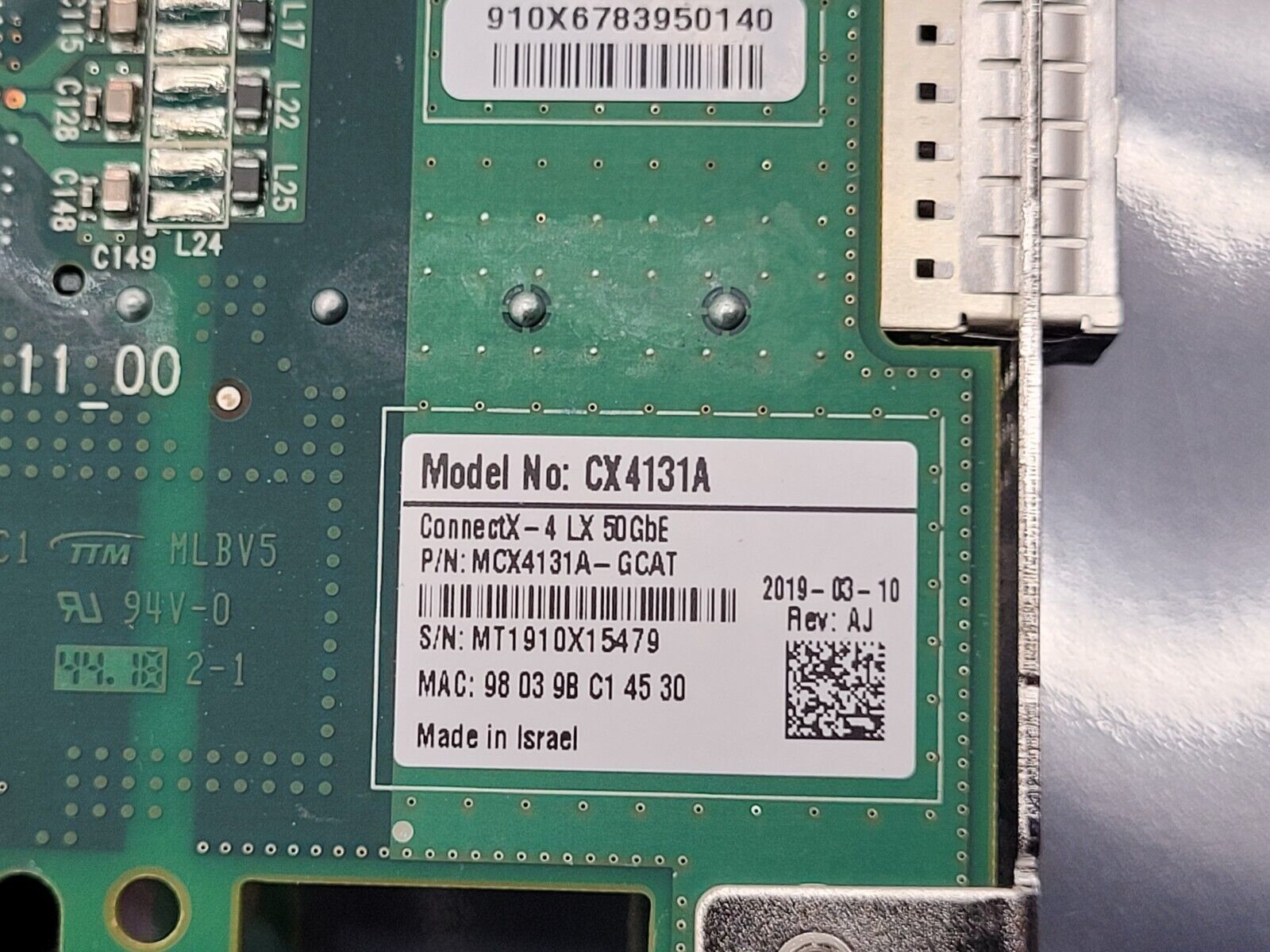 Mellanox MCX4131A-GCAT 50GBe Single Port QSFP28 PCI-e NIC ConnectX-4 LX
