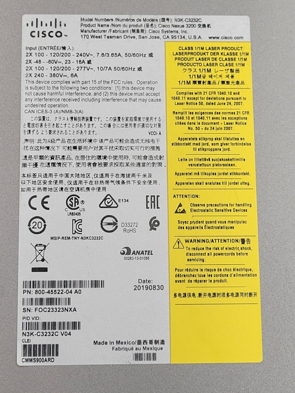 Cisco Nexus 3232C N3K-C3232C 32-Port 100G QSFP28 Network Switch Full Fans & PSUs