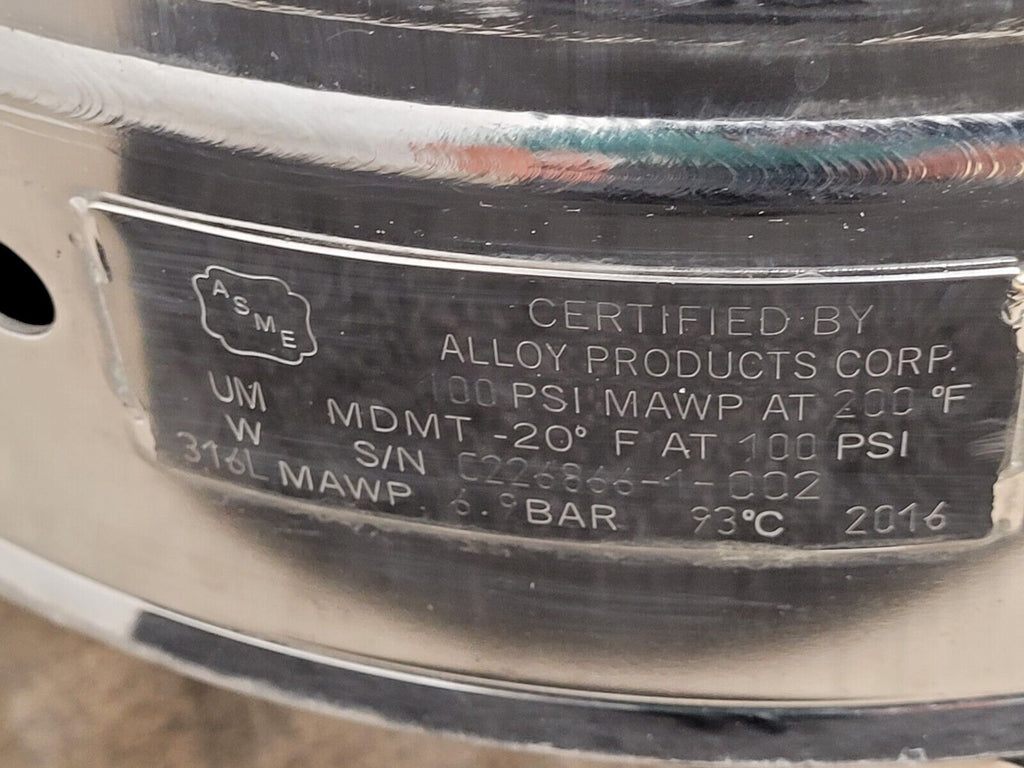 18" OD 30 Gal 100PSI MAWP Stainless Steel Pressure Tank, lid,  SS Tank w/ certs