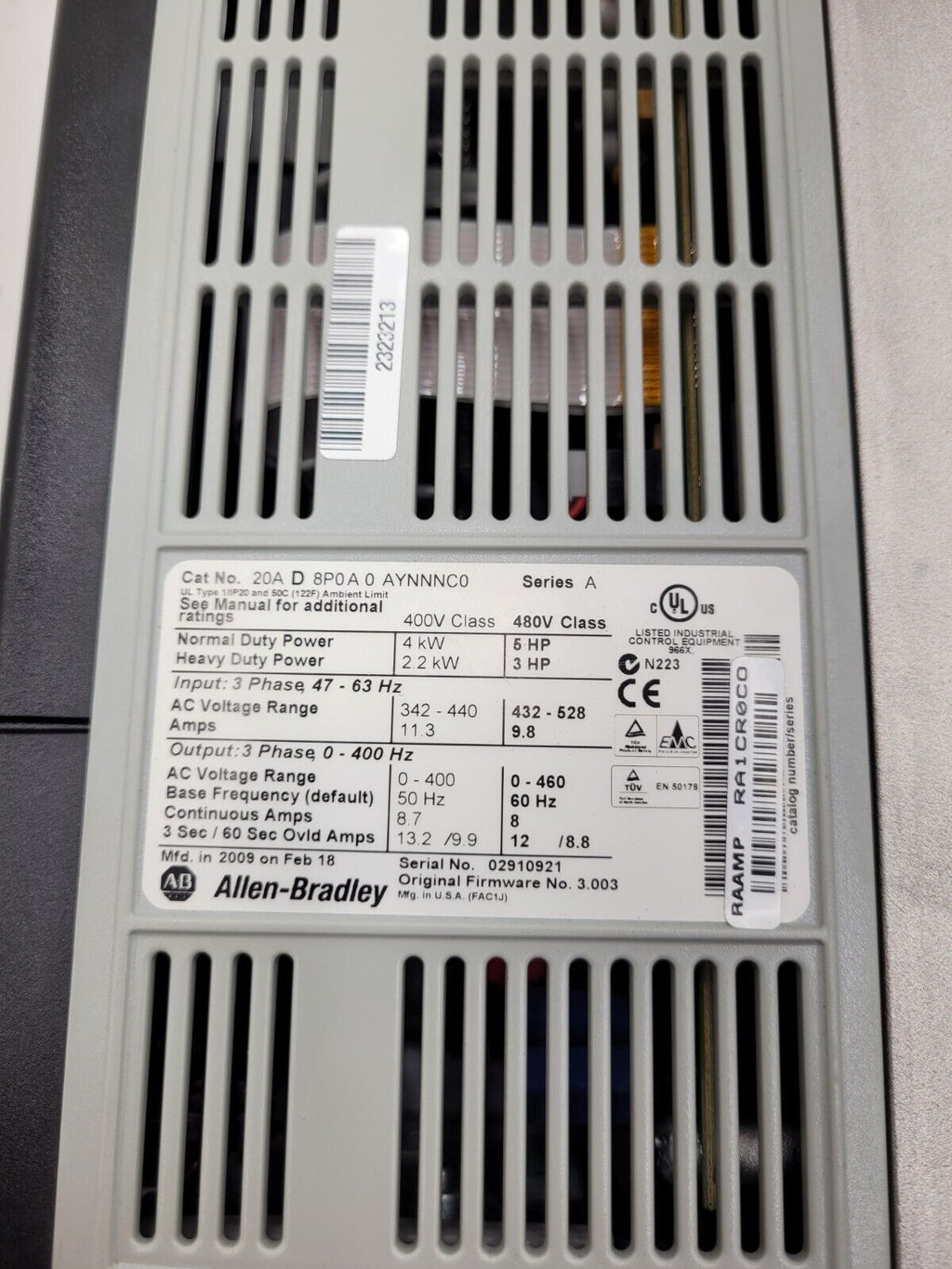 Allen Bradley 20AD8P0A0AYNNNC0 /A PowerFlex 70 480V 5HP AC VFD Motor Drive