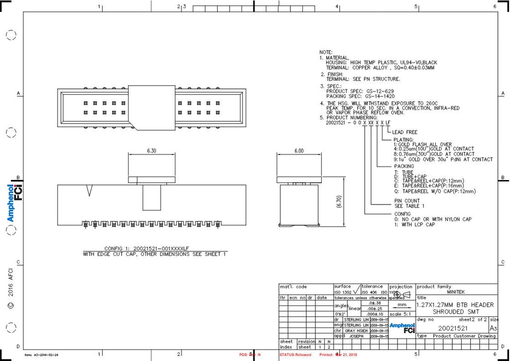 ~2k Amphenol 1P20021511-00012T1LF HD VT TH SHOULDED CONN HEADER SMD 12POS 1.27MM