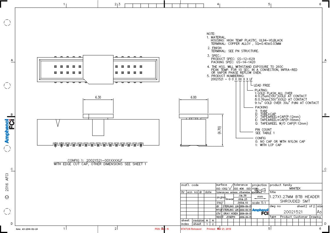 ~2k Amphenol 1P20021511-00012T1LF HD VT TH SHOULDED CONN HEADER SMD 12POS 1.27MM