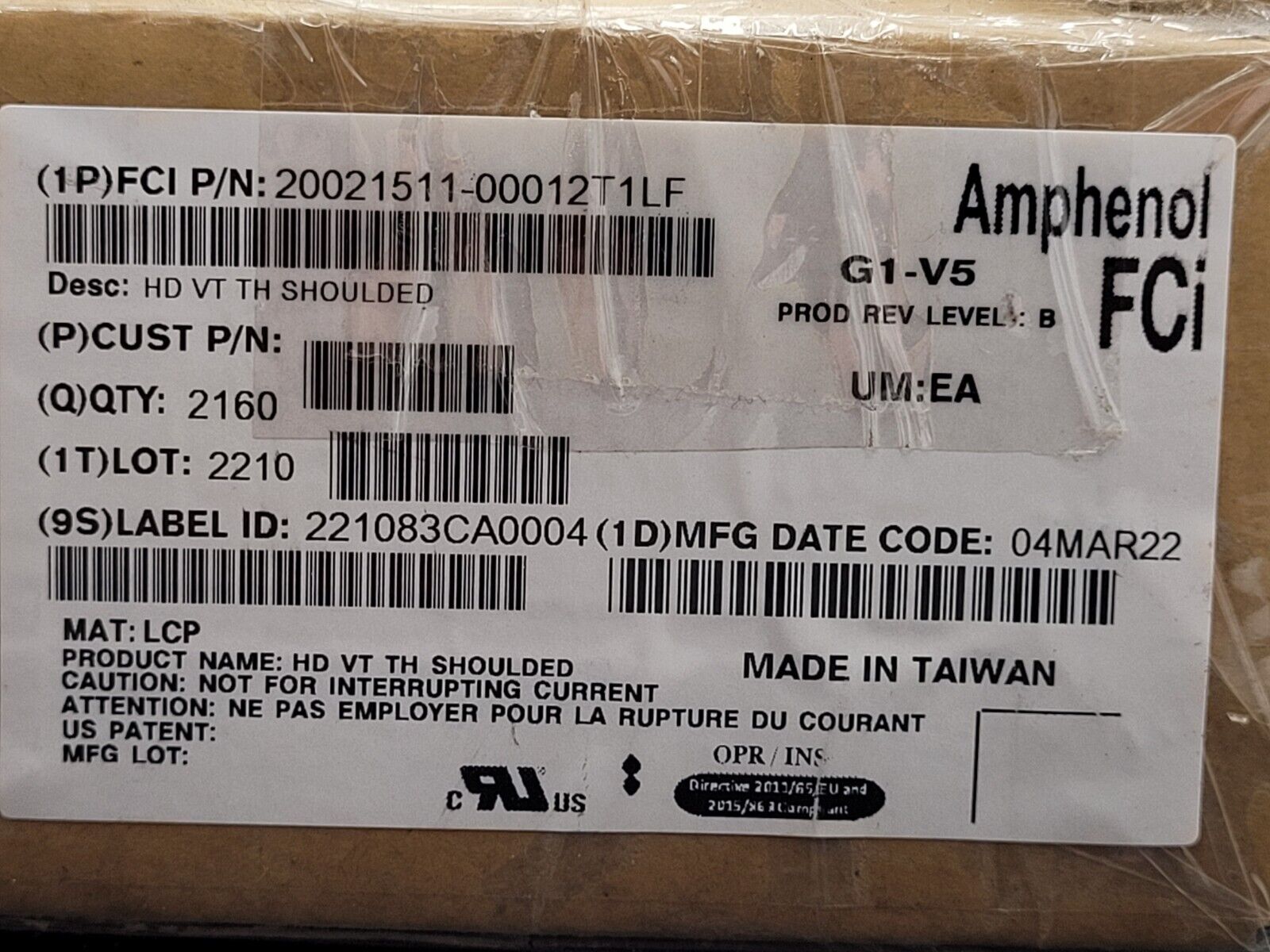 ~2k Amphenol 1P20021511-00012T1LF HD VT TH SHOULDED CONN HEADER SMD 12POS 1.27MM