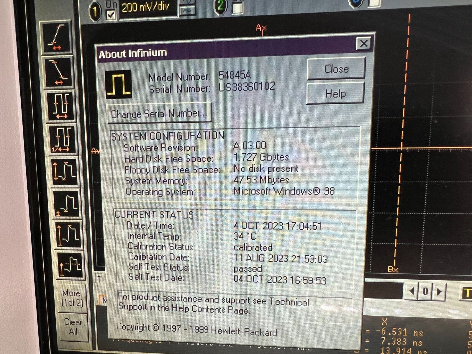 Agilent HP 54845A 4CH 1.5GHz 8 GSa/s Infiniium Infinium Digital Oscilloscope DSO