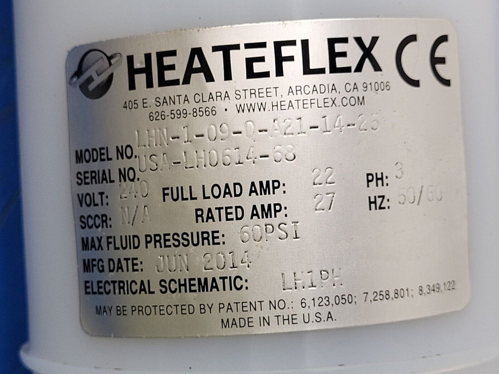 Heateflex LHN-1-09-0-A21-14-25 Ultra Pure In-line Fluid Acid Heater PVDF/PFA 9kW