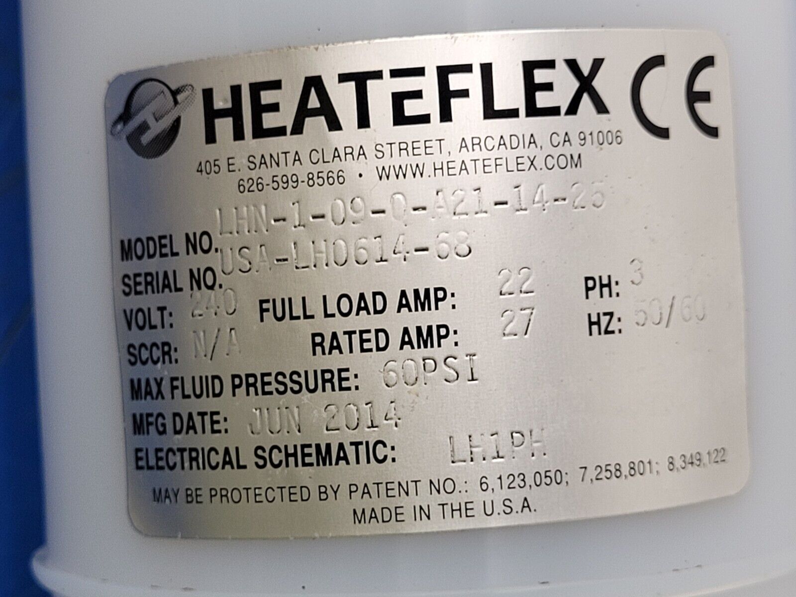 Heateflex LHN-1-09-0-A21-14-25 Ultra Pure In-line Fluid Acid Heater PVDF/PFA 9kW
