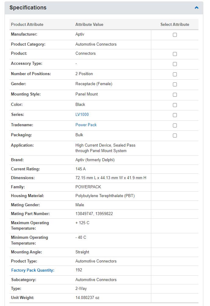 Aptiv Delphi Automotive Power Connector 2 Way POWERPACK LV1000 Case of 118