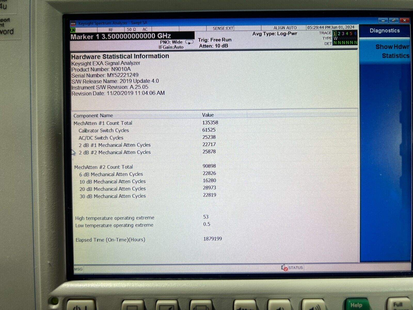 Agilent Keysight N9010A Opt 507 B25 10hz - 7GHz EXA Signal Spectrum Analyzer