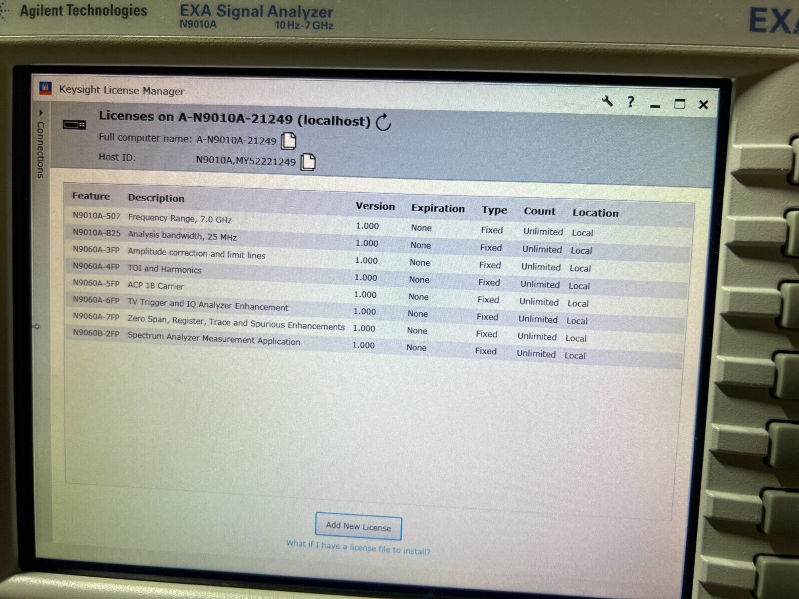 Agilent Keysight N9010A Opt 507 B25 10hz - 7GHz EXA Signal Spectrum Analyzer