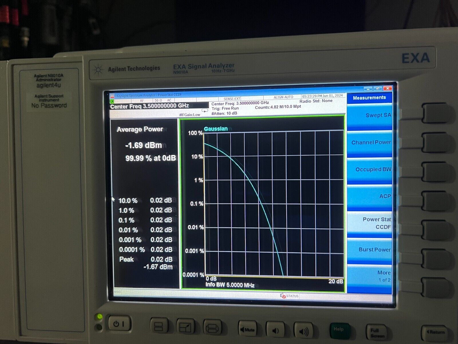 Agilent Keysight N9010A Opt 507 B25 10hz - 7GHz EXA Signal Spectrum Analyzer