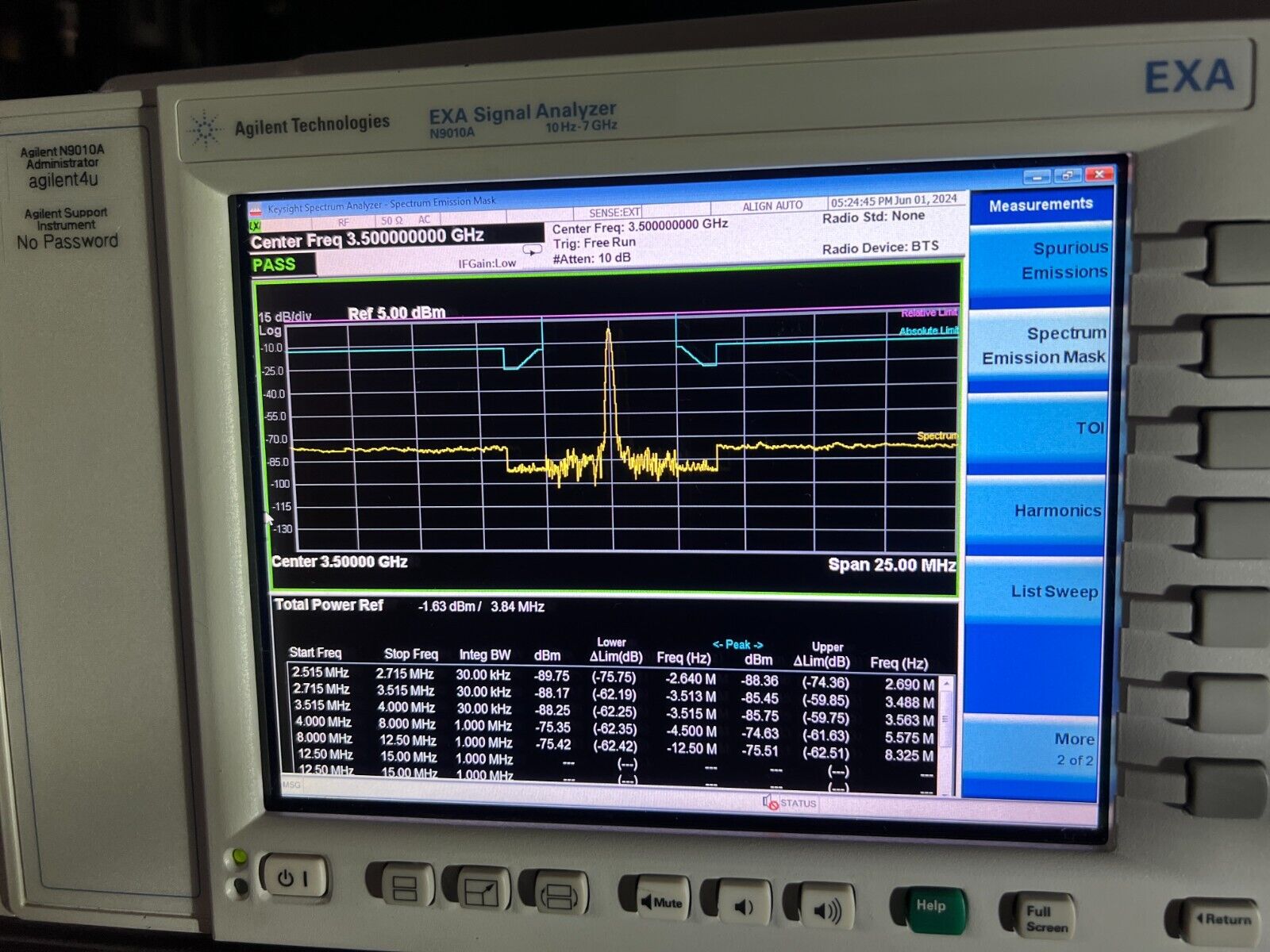 Agilent Keysight N9010A Opt 507 B25 10hz - 7GHz EXA Signal Spectrum Analyzer