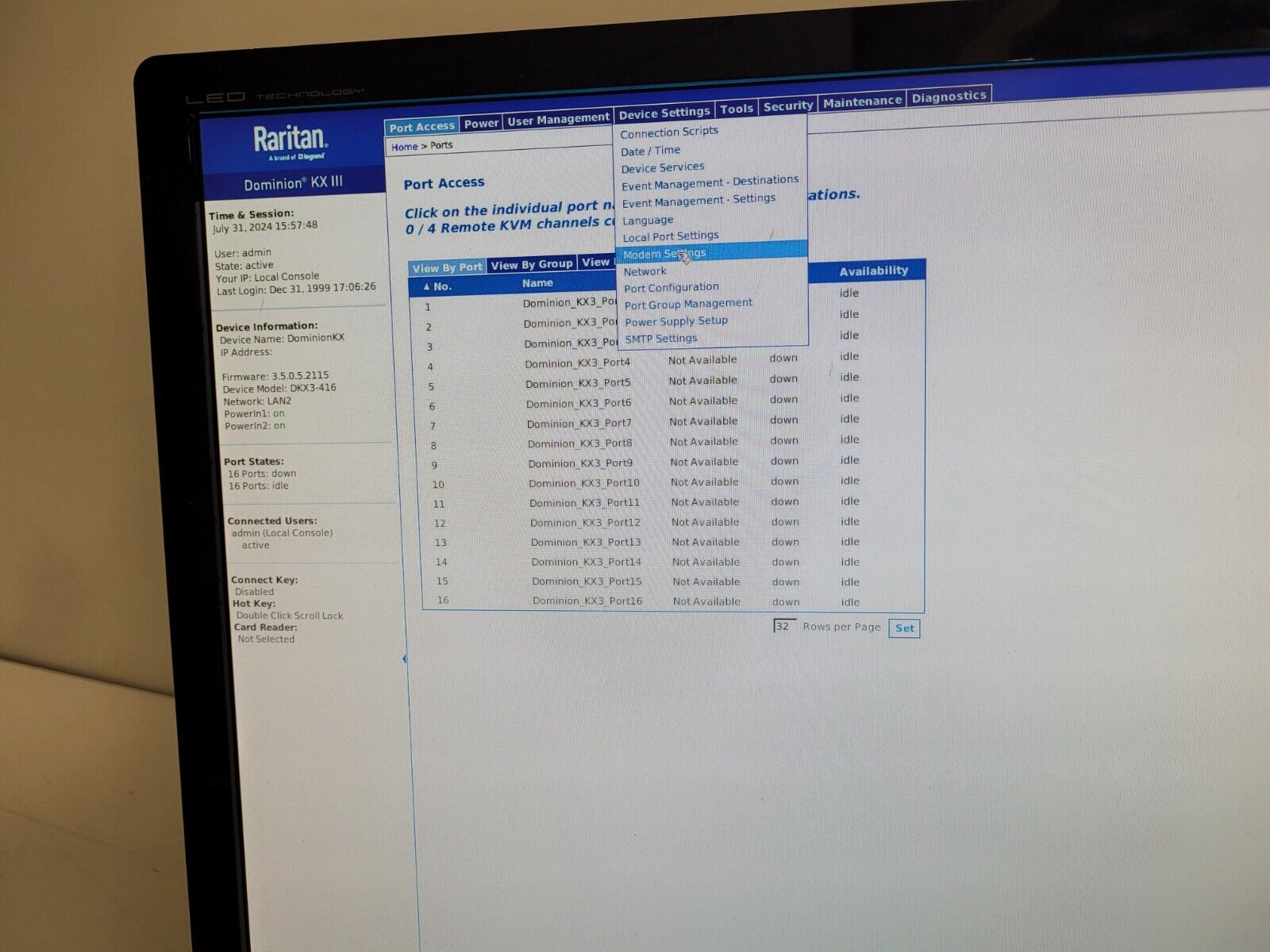 Raritan Dominion KX III DKX3-416 16-Port KVM Over IP Switch Tested Working
