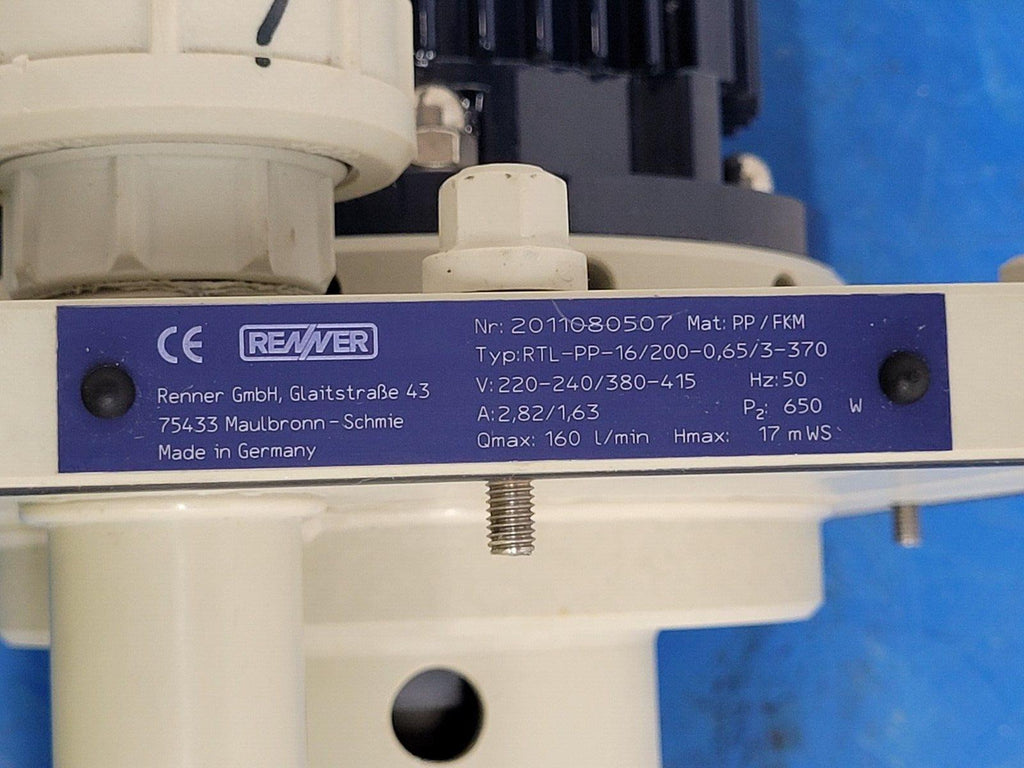 Renner RTL-PP-16 Thermoplastic Vertical High Purity Chemical Sump Pump